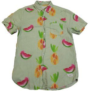 Duvin Designs AOP Watermelon Pineapple Print 100% Viscose Button Up Shirt Small